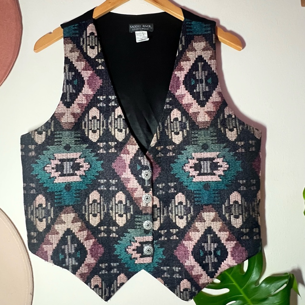 Saddle River Patterned V-Neck Women’s Vest - Teal, Mauve, Black